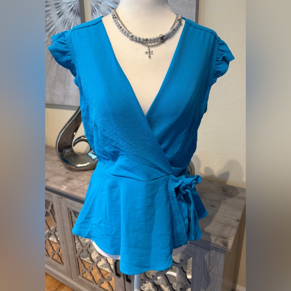Monteau Vibrant Blue Wrap Blouse